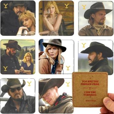 Imagem de Porta-copos de cortiça com personagens e citação Yellowstone - 8,9 cm (8 unidades) - Cortiça absorvente, gráficos e provérbios ocidentais - Perfeito para assistir festas, portas traseiras e carrinhos