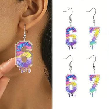 Imagem de Brinco de acrílico 6 e 7 pingentes, joias modernas, presente popular para esposa, mulheres, amigas, família, colega de trabalho, brinco engraçado, one size, Acrílico, Sem pedra preciosa