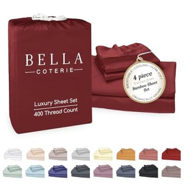Imagem de Conjunto de lençóis Bella Coterie Luxury Bamboo Viscose | 100% orgânico | Ultra macio | Resfriamento para quem dorme quente | Bolso profundo de 45,7 cm [Merlot]