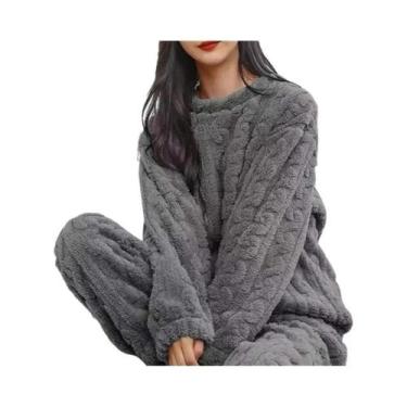 Imagem de Conjunto De Pijamas Femininos De Inverno Em Veludo Coral, Espesso, De 