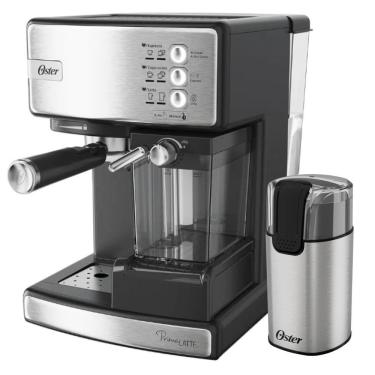 Imagem de Kit Cafeteira Nova PrimaLatte Inox e Moedor de Café Elétrico Inox Oster 220V