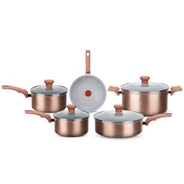 Imagem de Jogo Panelas Rochedo Rose Gold Antiaderente Indução 5 Peças, Rose Gold