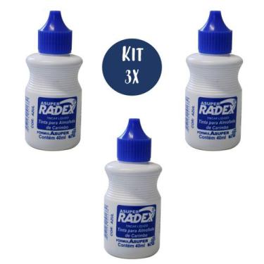 Imagem de Tinta para Almofada de Carimbo 40ml Kit 3 Frascos Azul Radex Ideal Esc