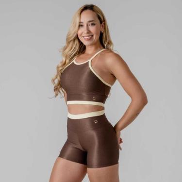 Imagem de Top Glow Power Liso Feminino BelaFit, Marrom/amarelo, P