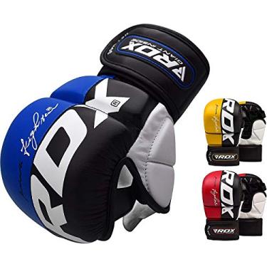 Imagem de Luvas RDX MMA para treinamento de artes marciais e aglutinação | Aprovadas pela SMMAF | Luvas de couro com couro Palm-O Maya Hide | Bom para kickboxing, Muay Thai, luta de gaiolas, saco de perfuração e esportes de combate, Azul, X-Large