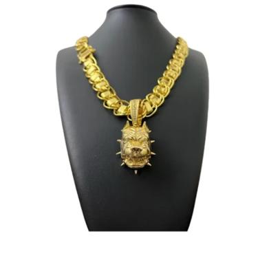 Imagem de Cordão 15mm Dubai + Pingente Pitbull Banhado A Ouro 18k