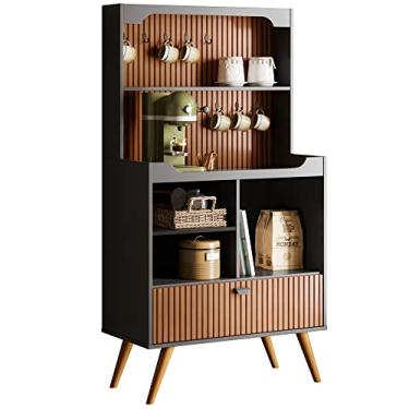 Imagem de Cantinho do Café Aparador Preto com Ripado com Portas Xícaras - RPM Móveis