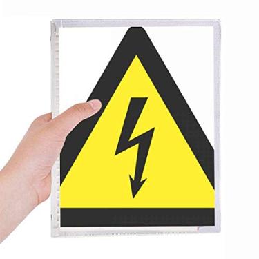 Imagem de Caderno de anotações com estampa de triângulo de choque elétrico amarelo e preto, folha solta diário recarregável