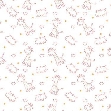 Imagem de Papel de Parede Infantil Girafa e Hipopótamo Rosa 2,70x0,57m