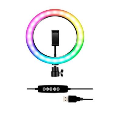 Imagem de Ring Light Rgb Colorido 26Cm Universal + Tripé 2,10M