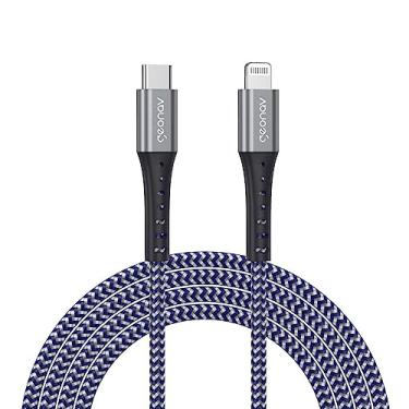 Imagem de Geonav Cabo iPhone, iPad, iPod Lightning para USB-C, conector original Mfi Apple, revestimento interno ultra resistente Kevlar, 2MT, LIUC02K, Azul/Cinza