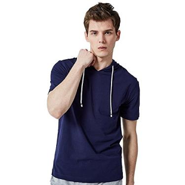 Imagem de Muzboo Camiseta masculina casual atlética slim com capuz hipster hip hop pulôver manga curta moletom com capuz, Azul, XXG