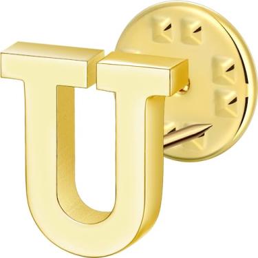 Imagem de Broche de lapela inicial para homens e mulheres, broches para ternos masculinos, pinos de botão de metal em tom de ouro 18K e prata., Metal, Sem pedras preciosas