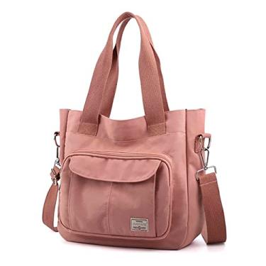 Imagem de Bolsa feminina moderna de lona Mommy bolsa tiracolo de grande capacidade bolsa de ombro feminina casual de nylon, rosa, 12.2 IN*11 IN*4.33 IN