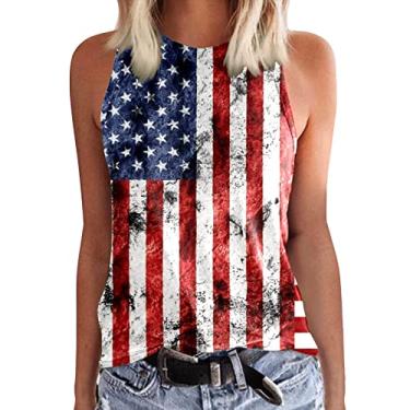 Imagem de Regatas patrióticas, camisetas femininas com bandeira americana, 4 de julho, listras, vermelha, branca, azul, blusa, Vermelho, GG