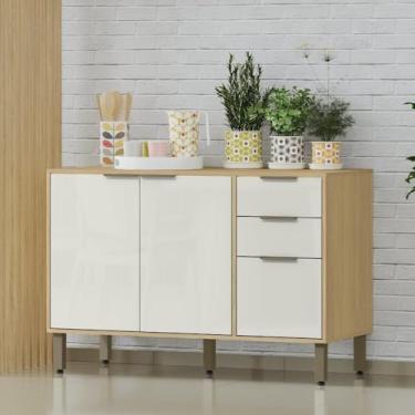 Imagem de Balcão de Cozinha para Pia 2 Gavetas Glória Castanho/off White