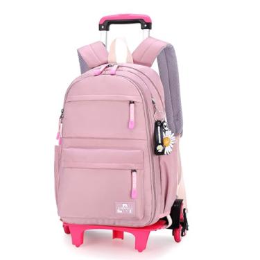Imagem de Mochilas escolares para meninas com rodinhas, mochila infantil infantil, mochila de viagem casual primária e secundária 6 rodas-Pink