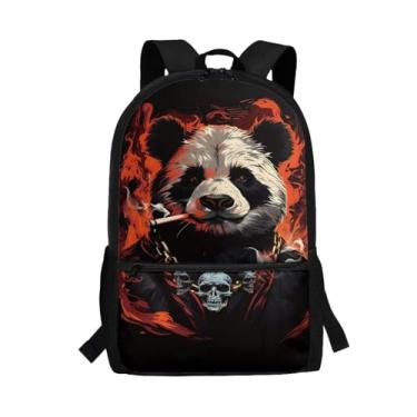 Imagem de Suobstales Mochila escolar à prova d'água para meninas, meninos, mochila casual com bolsos laterais para garrafa e bolso com zíper, Panda Fire, One Size