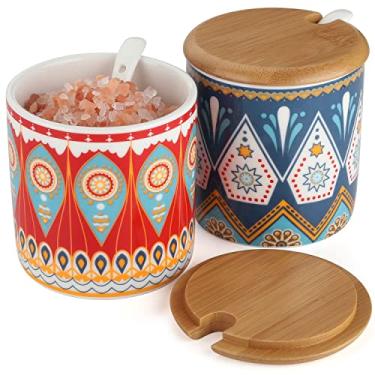 Imagem de Evannt Açucareiro de cerâmica com tampa e colher conjunto de pote de açúcar de porcelana com 2 recipientes de açúcar para sal (estilo 1#)