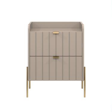 Imagem de mesa de cabeceira lateral para canto de cama quarto moriah 45cm com gavetas conect pe de ferro dourado