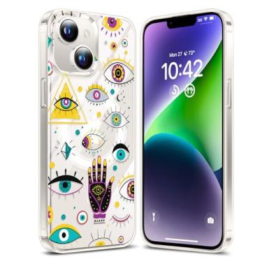 Imagem de YSLBWLE Capa Magnética para iPhone 14 Transparente, [Compatível com Magnética] Capa Magnética Fina e de Grau Militar Olho de Deus 25-ip14-09