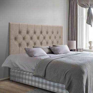 Imagem de Cabeceira Bege Queen 1,60 cm Com Capitonê Estofada Suspensa Suede Cama Box Quarto Painel Para Parede