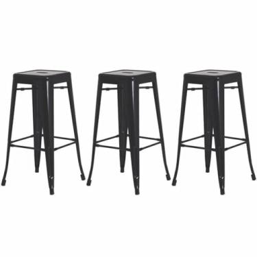 Imagem de Kit 03 Banquetas Alta Para Cozinha Bancada Bar Balcão Bistro Restaurante Tolix Iron Design Industrial Preta
