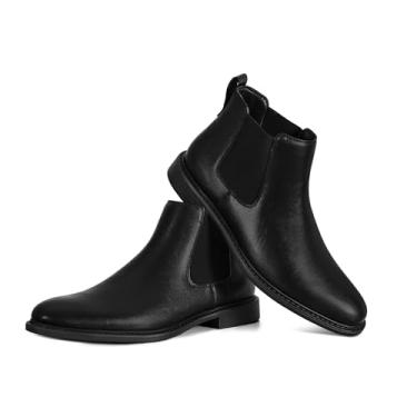 Imagem de Botas Chelsea masculinas pretas - Botas clássicas de poliuretano sem cadarço com painéis elásticos laterais - Botas confortáveis de salto baixo no tornozelo - preta 38, Preto, 42