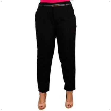 Imagem de Calça Reta Skinny Linho Plus Size Feminina Cintura Alta Com Bolso Fren