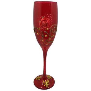 Imagem de Taça Pomba Gira Rosa Renda Champagne 180Ml Em Vidro Vermelho - Bialluz