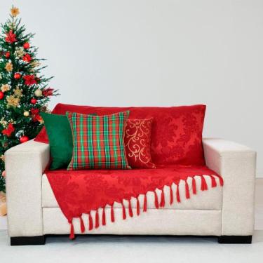 Imagem de Kit Manta Xale Sofá Natal com 3 capas de Almofadas 45x45 - MUMUDECOR, 