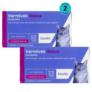 Imagem de Vermífugo para Gatos Vermivet 300mg C/ 4 Comprimidos - Kit c/ 2 caixas