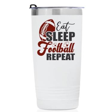 Imagem de Onebttl Presentes para amantes de futebol, presentes engraçados de futebol americano para treinadores, homens, pai no aniversário, Natal, copo de aço inoxidável de 590 ml, branco, Eat Sleep Football