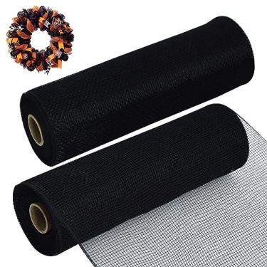 Imagem de TONIFUL Fitas de malha decorativas pretas de 25 cm, 2 rolos de tecido, rolo de malha decorativa, suprimentos para guirlandas para decoração de grinaldas de malha da porta da frente, artesanato de Natal deco(não metálico, 18 m/conjunto)