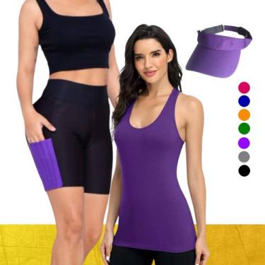 Imagem de Camiseta REGATA DRY Tecido Furadinho + SHORT Legging COM BOLSOS + VISE