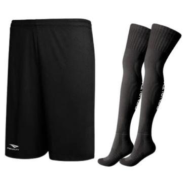 Imagem de Kit Short Futebol Infantil Juvenil e Meião Futebol Penalty, Preto, 12