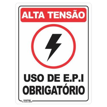 Imagem de Placa de Sinalização Alta Tensão Uso de E.P.I Obrigatório - Império da