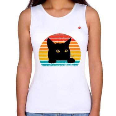 Imagem de Regata Feminina Gato Vintage Sunset - Foca na Moda, Branco, M