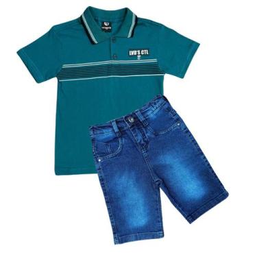 Imagem de Kit Bermuda Jeans +camisa Polo Infantil Menino - Maximus, Kit 4, 8