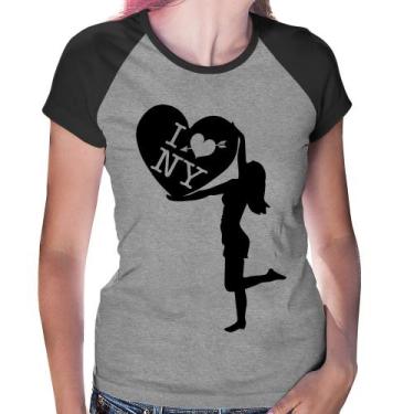 Imagem de Baby Look Raglan I love NY Girl - Foca na Moda, Cinza, Preto, M