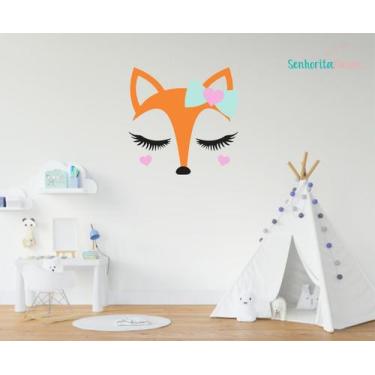 Imagem de adesivo de parede raposa laço decoração infantil - Senhorita Decor