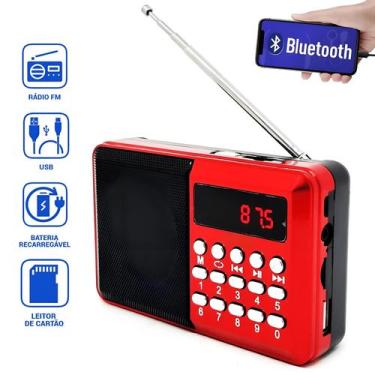 Imagem de Rádio Portátil FM Bluetooth Entrada SD Recarregável Aiker MTJ-2006, Ve