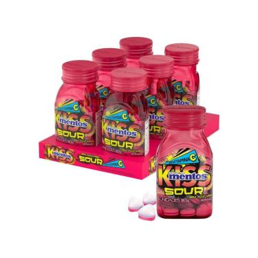 Imagem de Pastilha Mentos Kiss Sour Morango Sem Açúcar Garrafa C/ 6 Unid