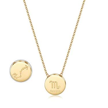 Imagem de WISTIC Colares de constelações de horóscopo dourado, brilhante, redondo, signo do zodíaco, corrente de letras para mulheres, capricórnio, áries, libra, virgem, aquário, gêmeos, câncer, peixes,