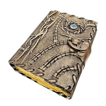 Imagem de Hocus pocus livro de feitiços suporte diário de couro vintage com decoração de cadeado hocus pocus livro de atividades de papel 200 deckle edge para crianças livro das sombras decorações de Halloween suprimentos de bruxaria presente mágico para mulheres 7x5 (carvão)