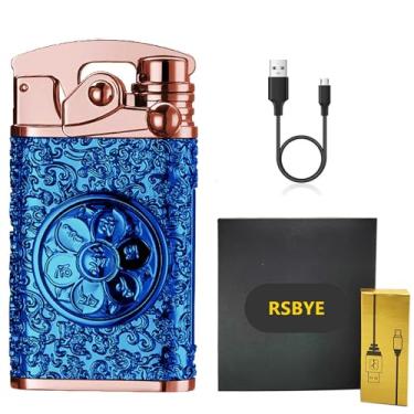 Imagem de RSBYE Isqueiro de Plasma Recarregável, Isqueiro Elétrico Usb, Isqueiro de Arco Duplo, Isqueiro À Prova de Vento Sem Chama, Isqueiro de Bolso Frio Personalizado com Indicação de Bateria Led para Homens