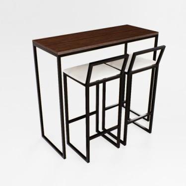 Imagem de Bancada Cozinha Balcão Gourmet 120cm Imbuia Com 2 Banquetas Estofada P