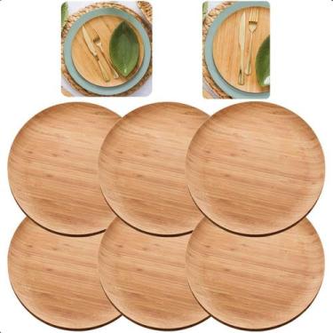 Imagem de Jogo 6 Pratos Bambu Natural Raso 27cm Almoço Jantar Verona - Lyor