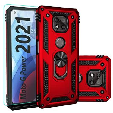 Imagem de SKTGSLAMY Capa para Moto G Power 2021, com protetor de tela, [grau militar] 5 pés capa testada contra quedas com suporte magnético para suporte de carro para Motorola Moto G Power 2021, vermelha