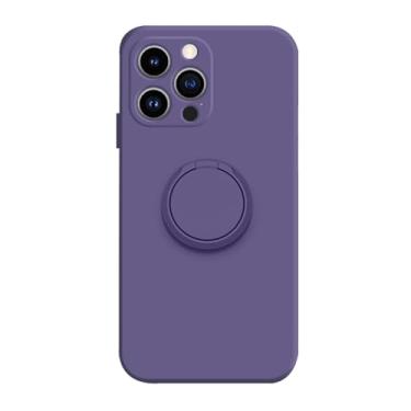 Imagem de LYJSMGZ Capa fina para iPhone 16 Pro Max/16 Pro/16 Plus/16, capa de silicone macio com anel giratório suporta sucção magnética de veículos, roxa, 16 Plus